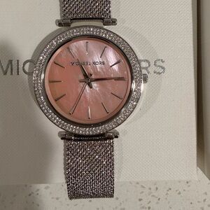 Michael Kors Rose Dial Watch with Silver Mesh Band